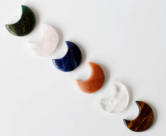 Polished Crystal Moons | Hand Carved | Crescent Moon Shape
