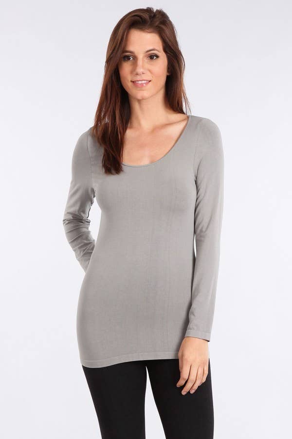 Seamless Long-Sleeve Round Neck Bodycon Top