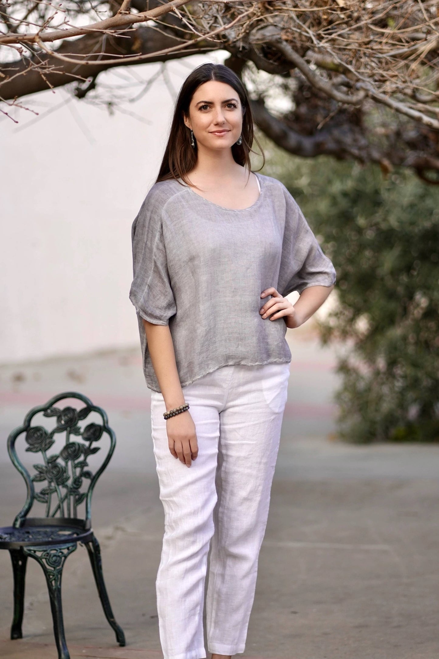 Everly Linen Blouse Light Grey