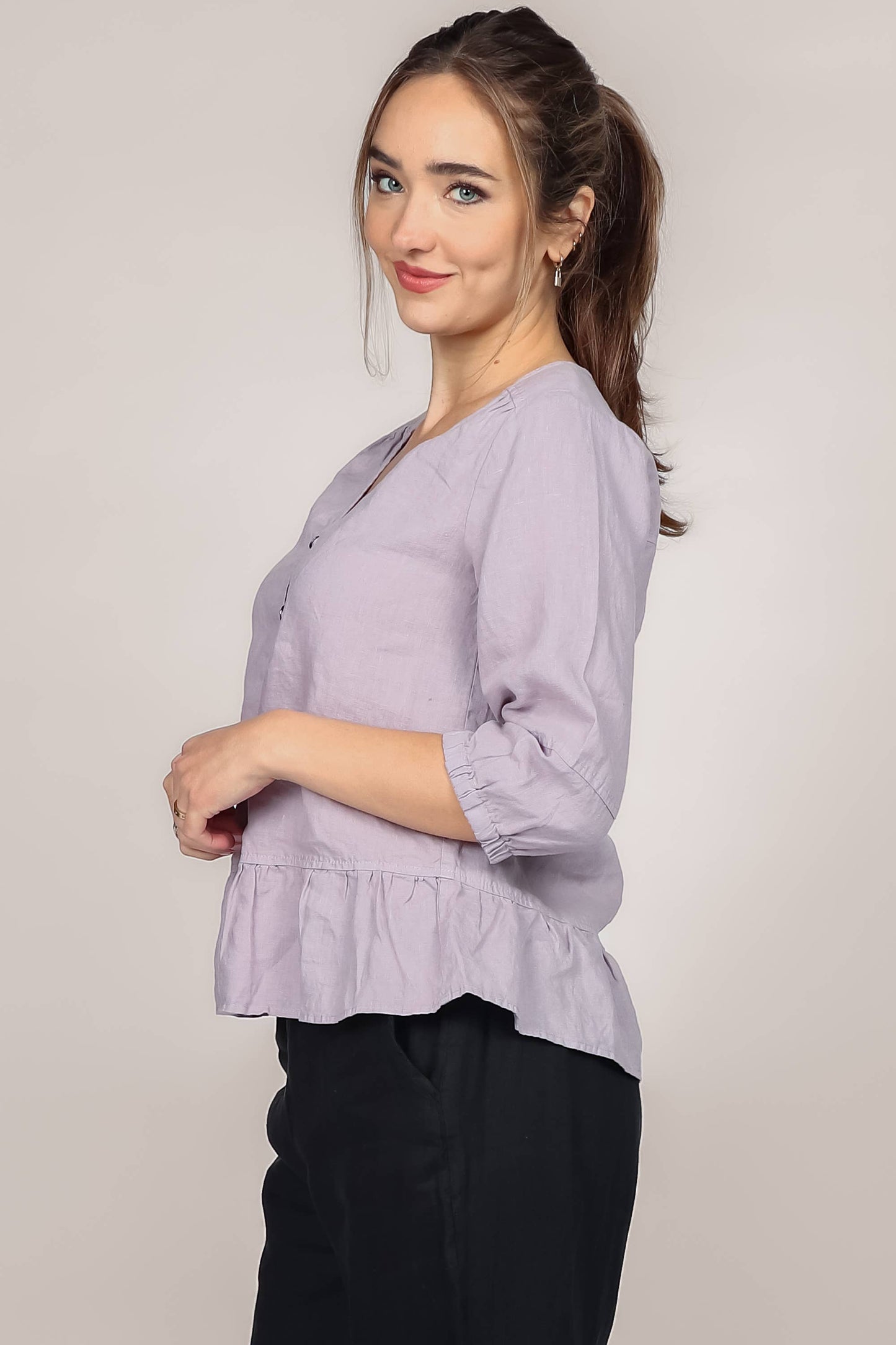 Peplum V-Neck Linen Blouse