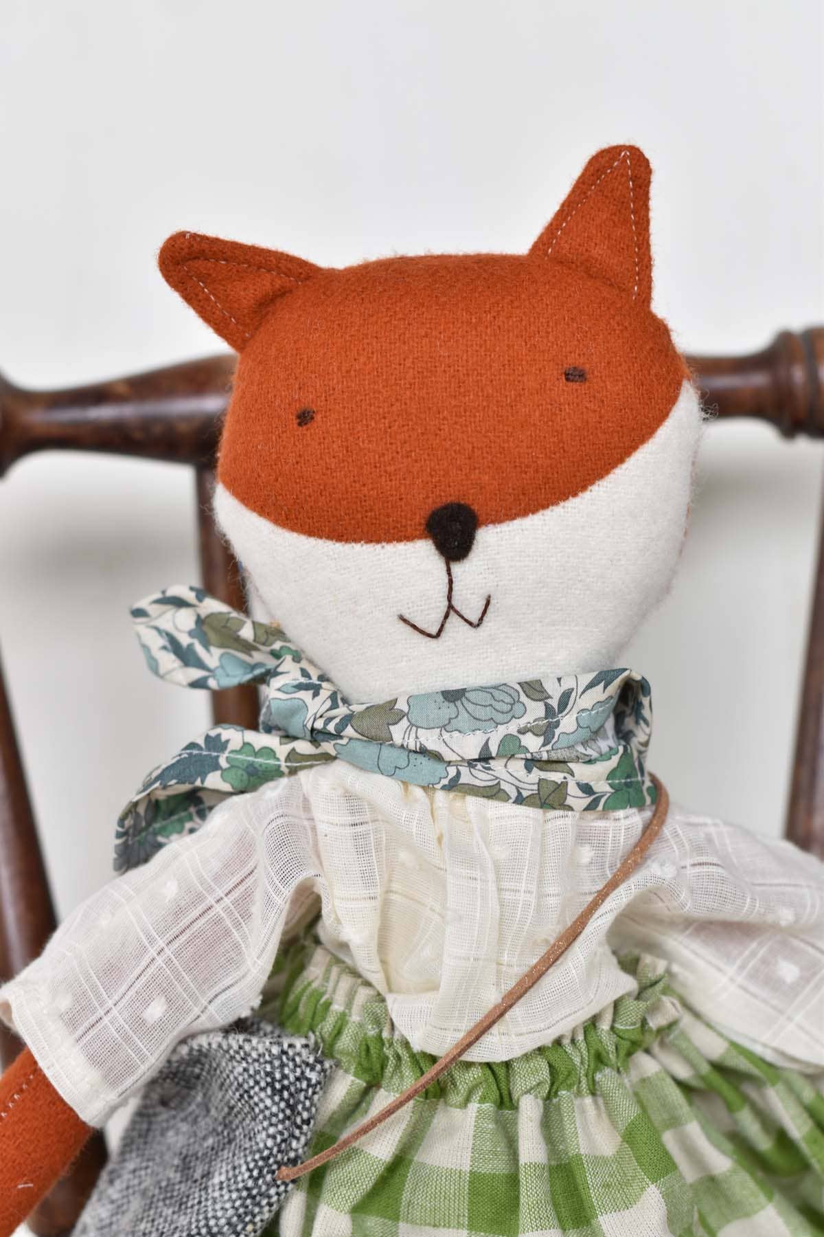 Florette the Fox doll - Gingham Skirt - Handmade Wool Doll