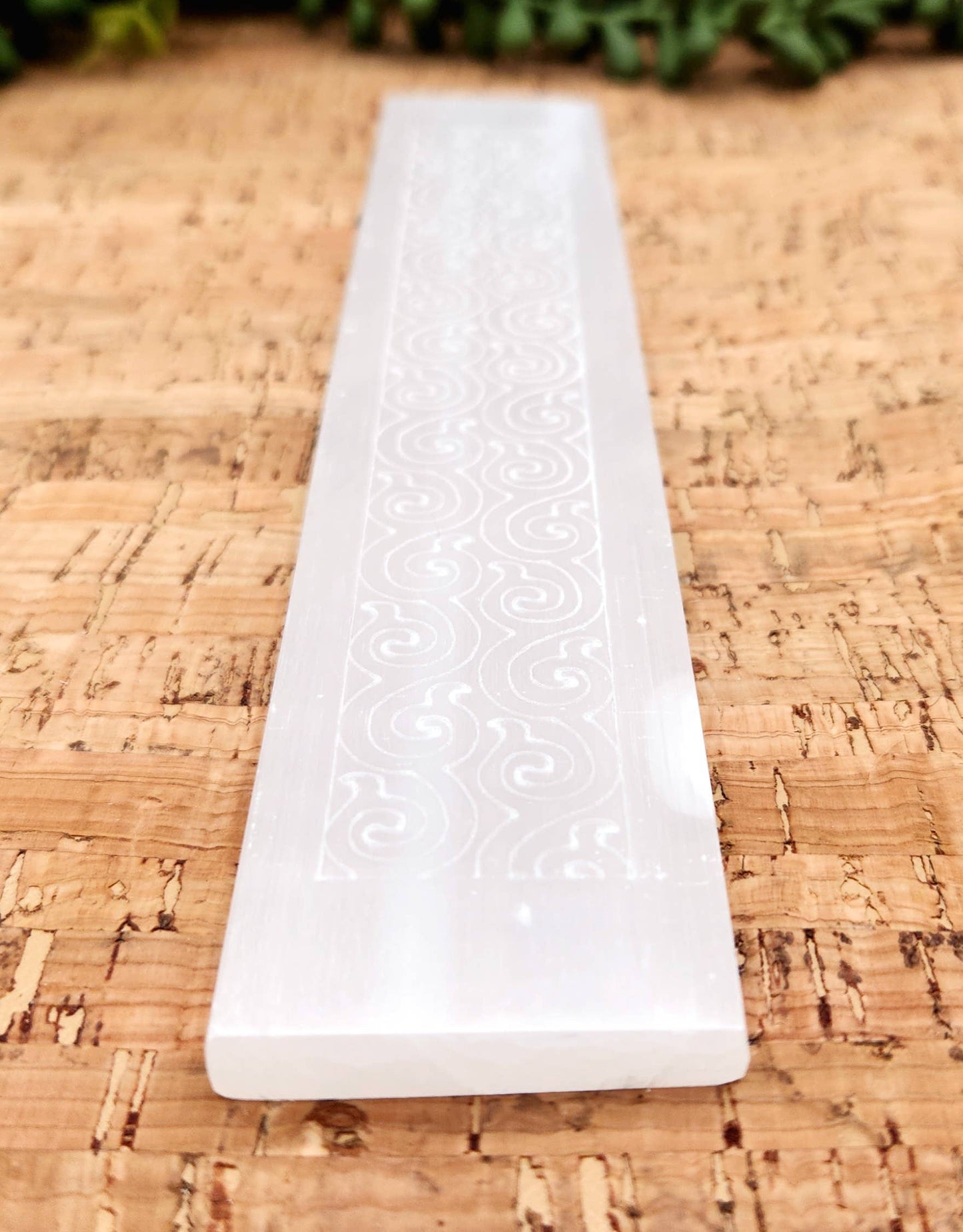Selenite Charging Bar/Plate - Engraved w/Swirls-Approx. 20cm