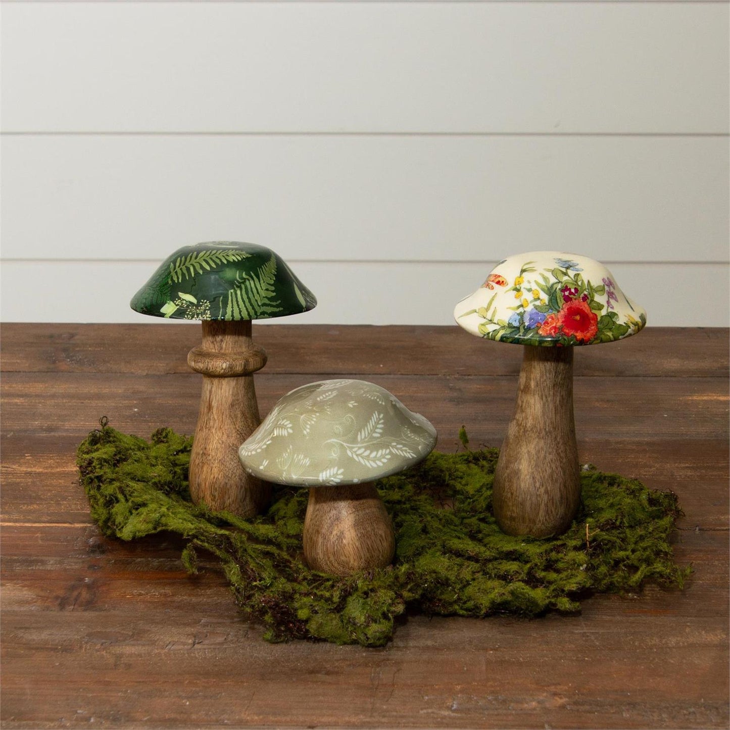 Mango Wood Enamel Mushrooms Set of 3