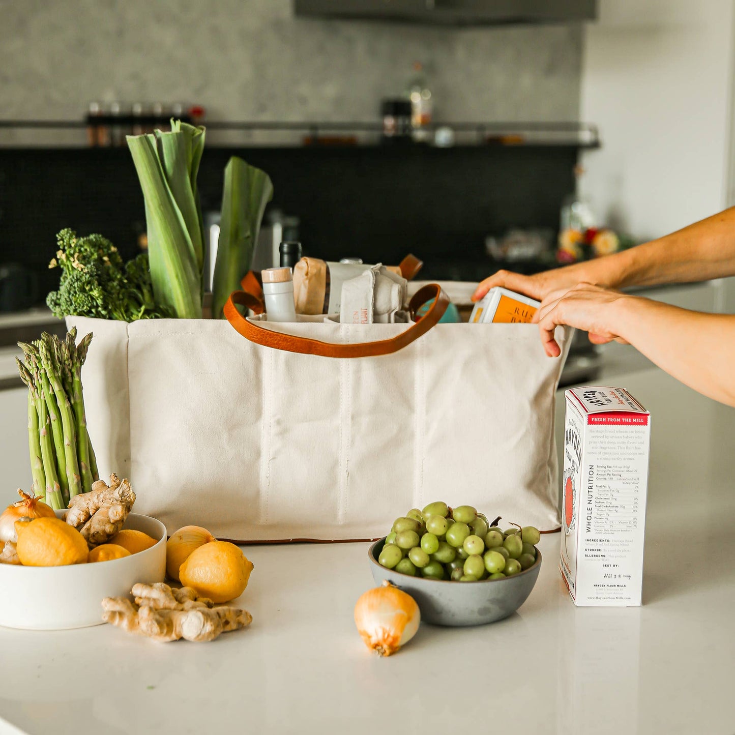 Heavy Canvas Grocery Tote Bag | Large Utility Tote | Natural