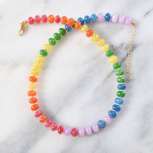 Rainbow Juice Gemstone Necklace with Smooth Rondelle Beads