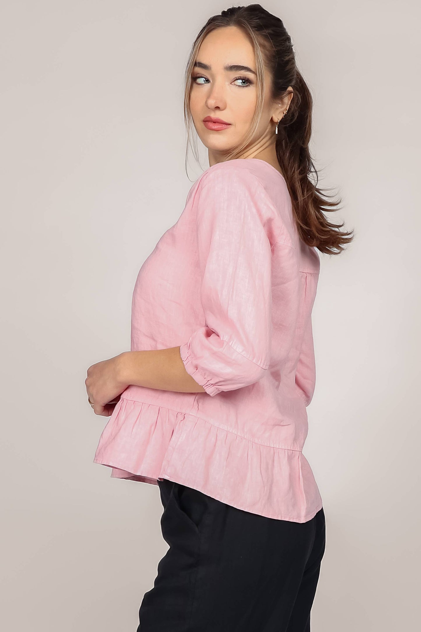 Peplum V-Neck Linen Blouse