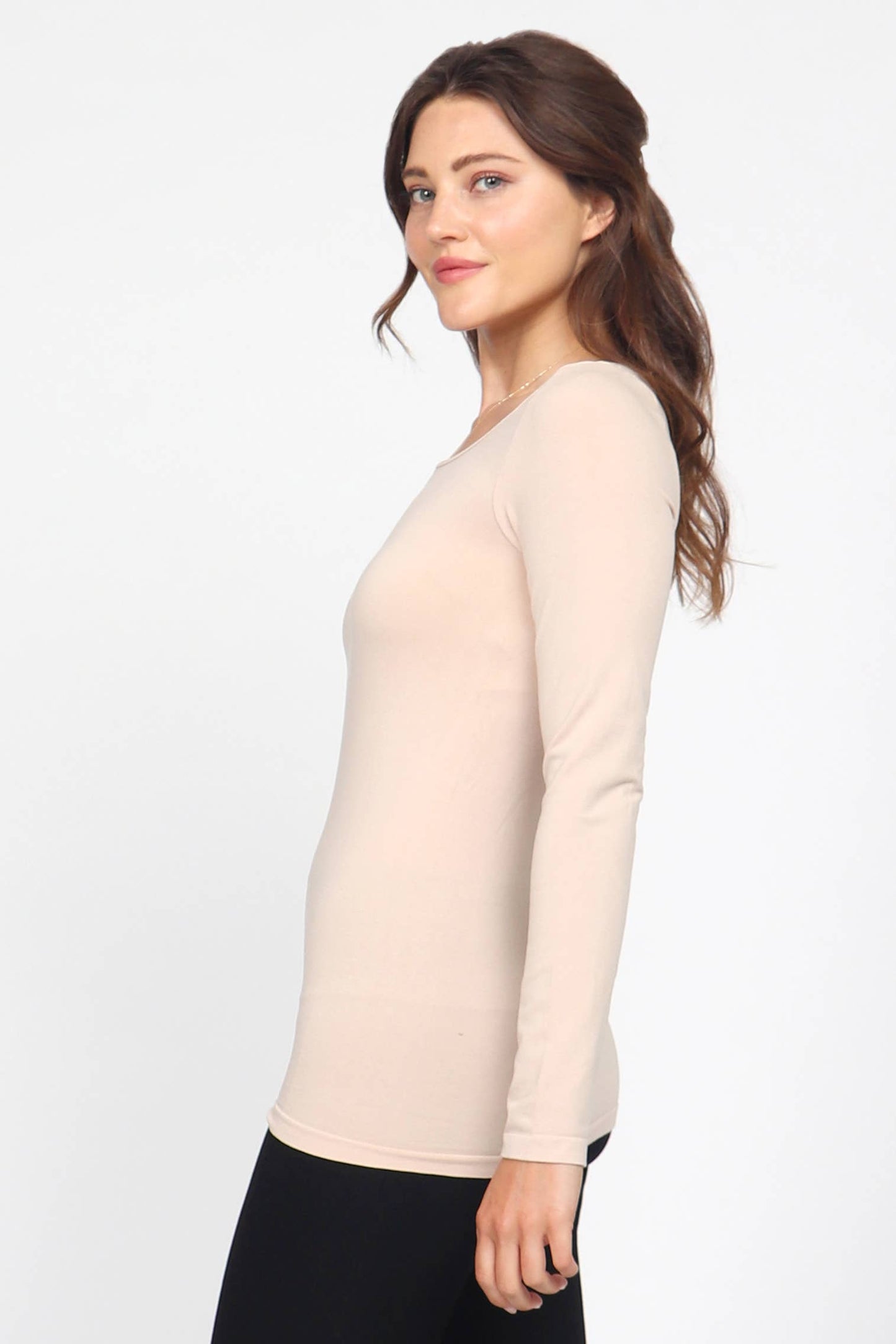 Seamless Long-Sleeve Round Neck Bodycon Top