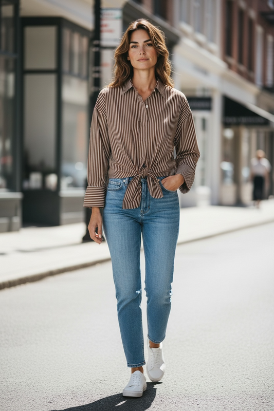 Augusta Top || Cinnamon Stripe