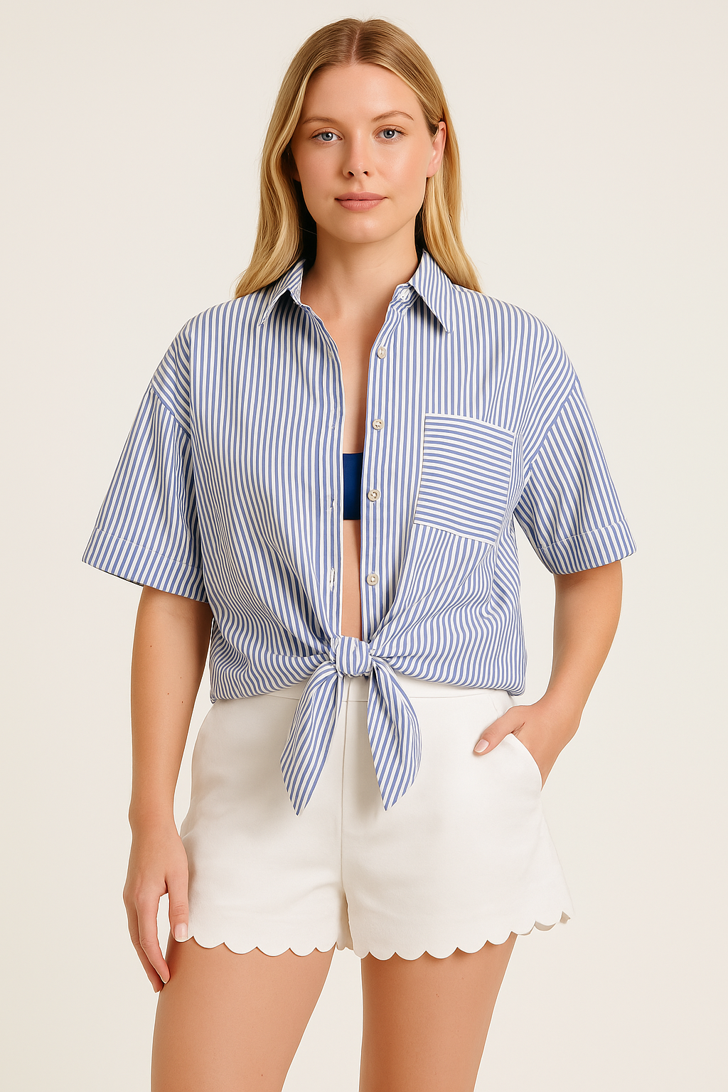 Amelia Top || Cotton Poplin Nautical Stripe