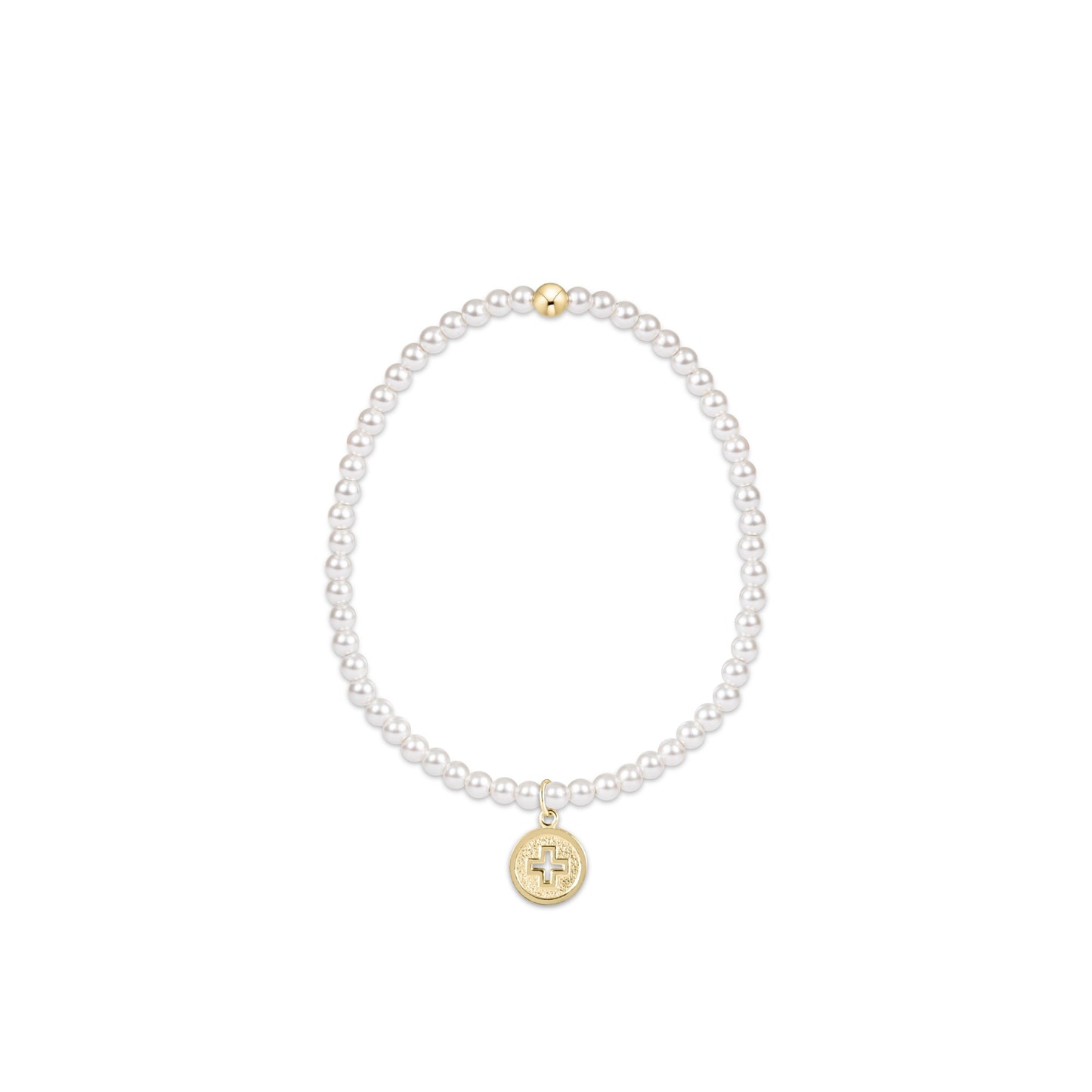 Classic Pearl 3mm Bead Bracelet - Signature Cross Gold Disc