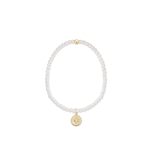 Classic Pearl 3mm Bead Bracelet - Signature Cross Gold Disc