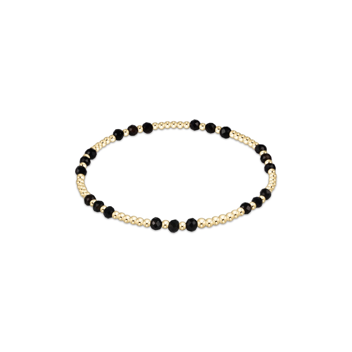 Gemstone Gold Joy Pattern 3mm Bead Bracelet - Faceted Onyx