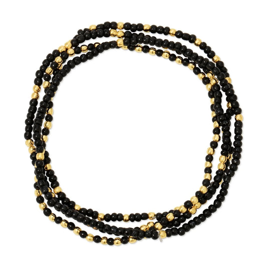 Black & Gold 2mm Stretch Seed Bead Bracelet
