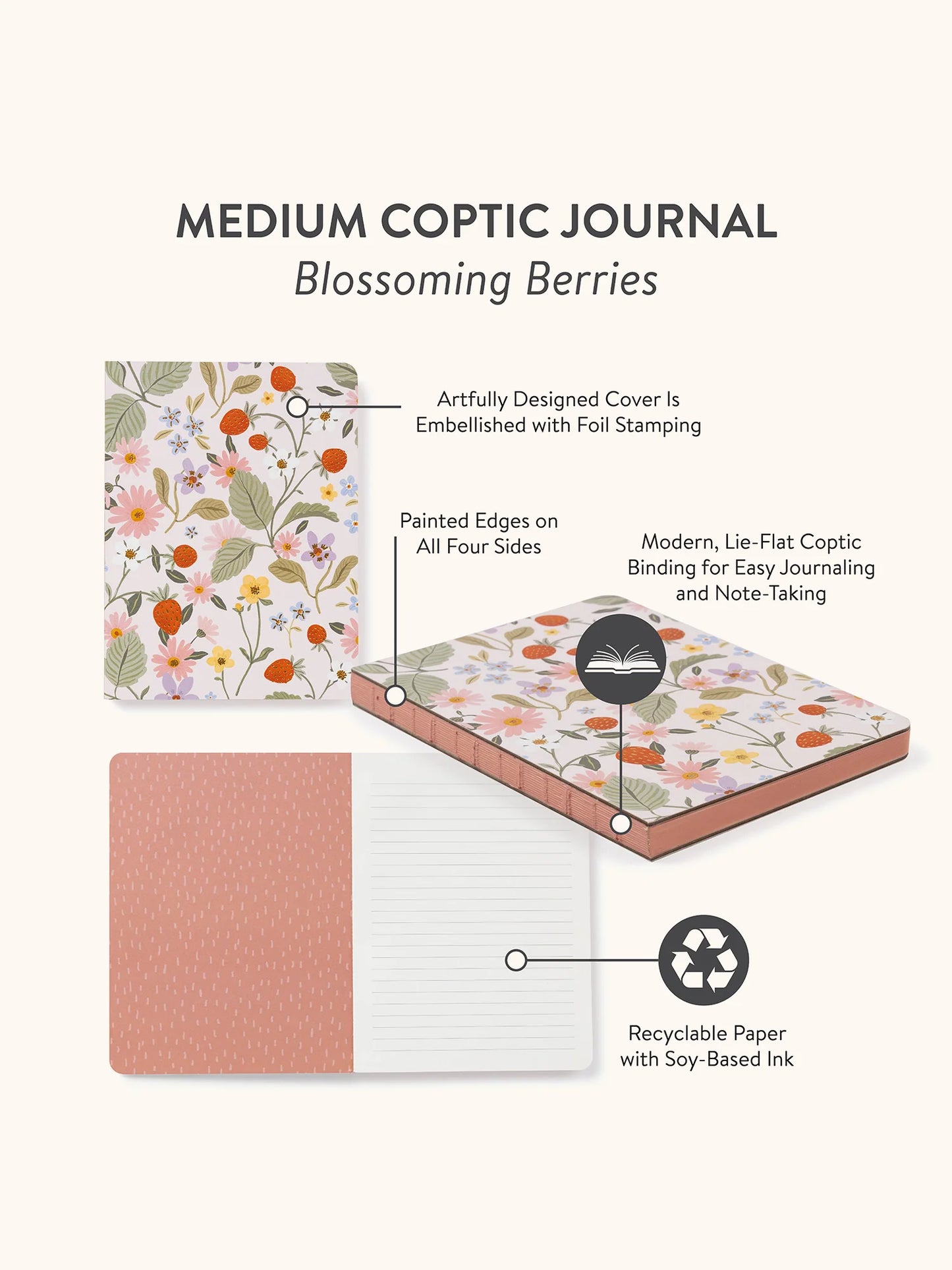 Blossoming Berries Medium Coptic-Bound Journal