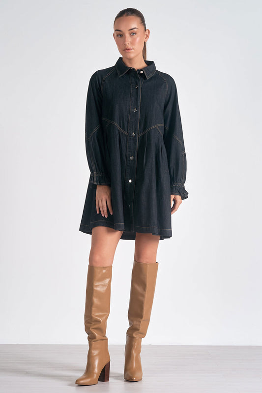 Black Denim Long Sleeve Dress