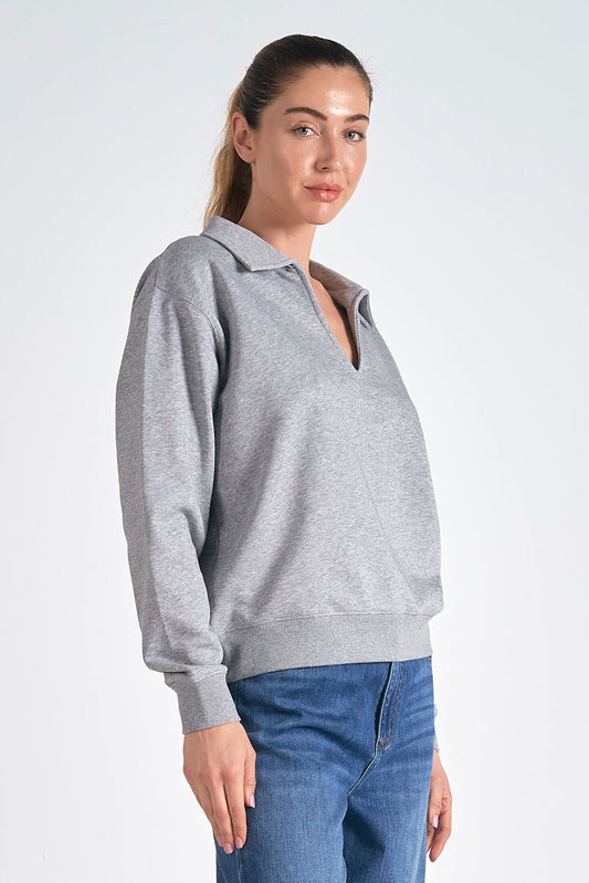 Sweatshirt Collared V-Neck Heather Gray