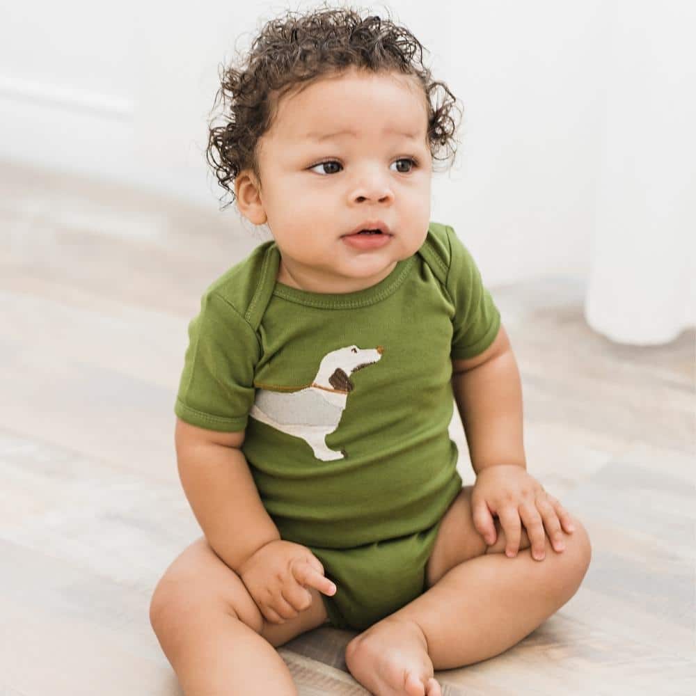 Green Dog Appliqué Organic Cotton Short Sleeve One Piece