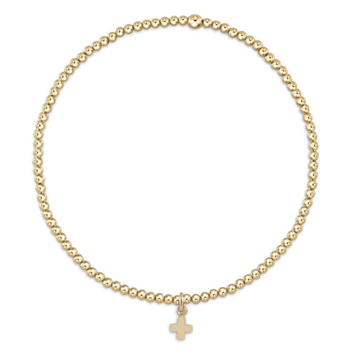 2mm Signature Cross Gold Charm Classic Bead Bracelet