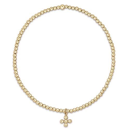 2mm Classic Beaded Signature Cross Small Gold Charm Bead Bracelet