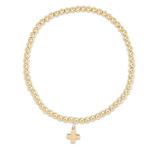 3mm Signature Cross Gold Charm Bead Bracelet