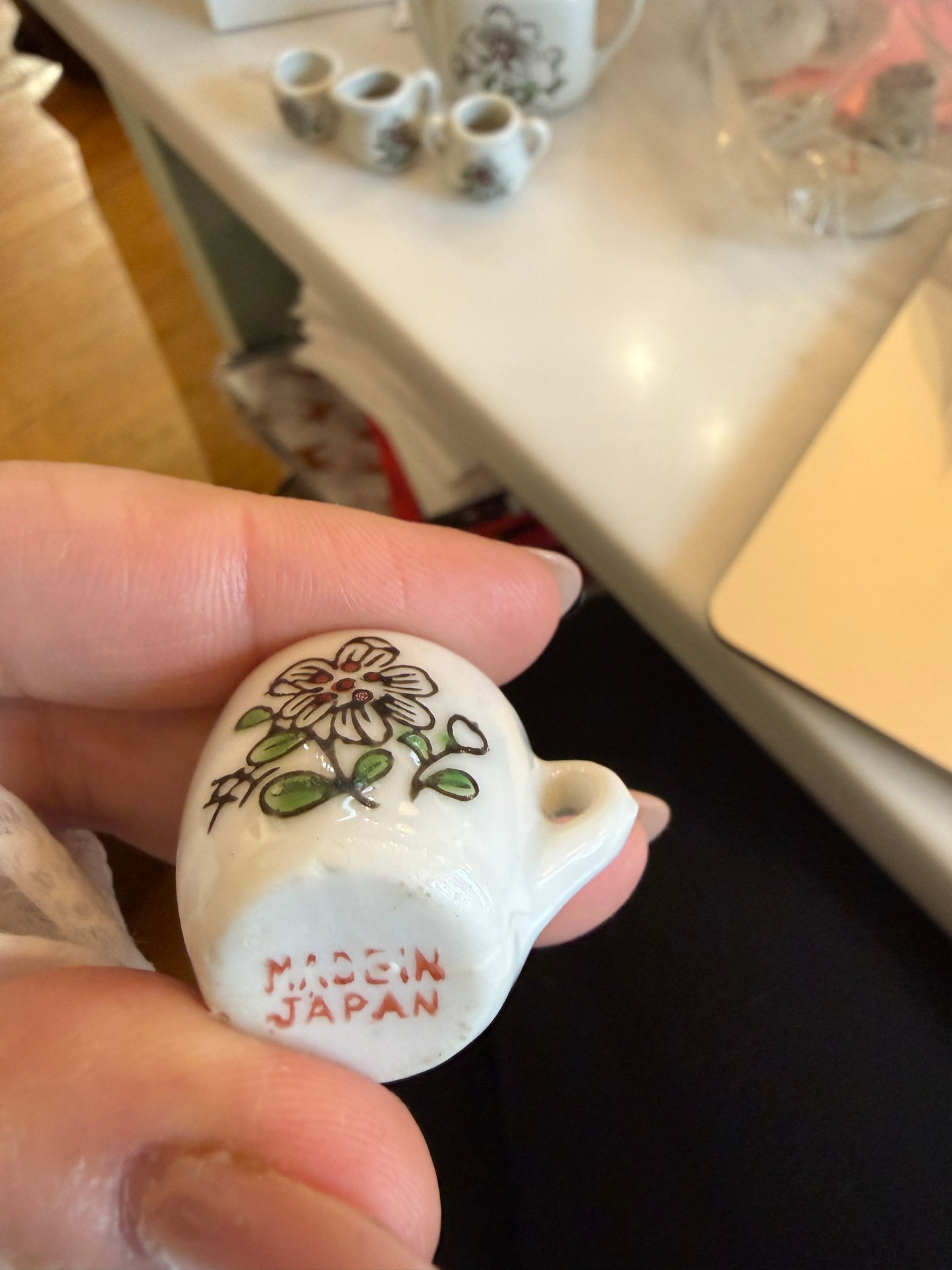 Vintage Miniature Tea Set Made in Japan – Hand-Painted White Floral Ceramic Toy Dish Set – 11 Piece Dollhouse Décor