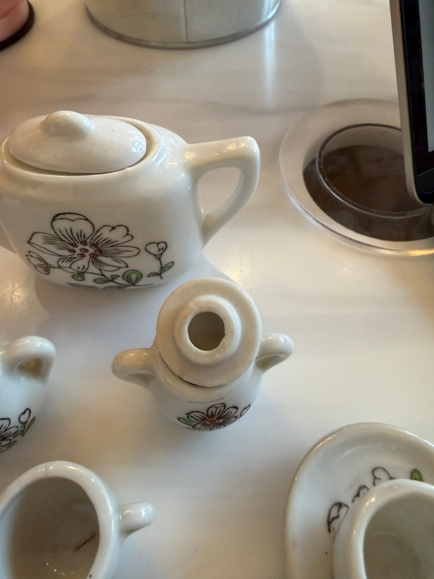 Vintage Miniature Tea Set Made in Japan – Hand-Painted White Floral Ceramic Toy Dish Set – 11 Piece Dollhouse Décor