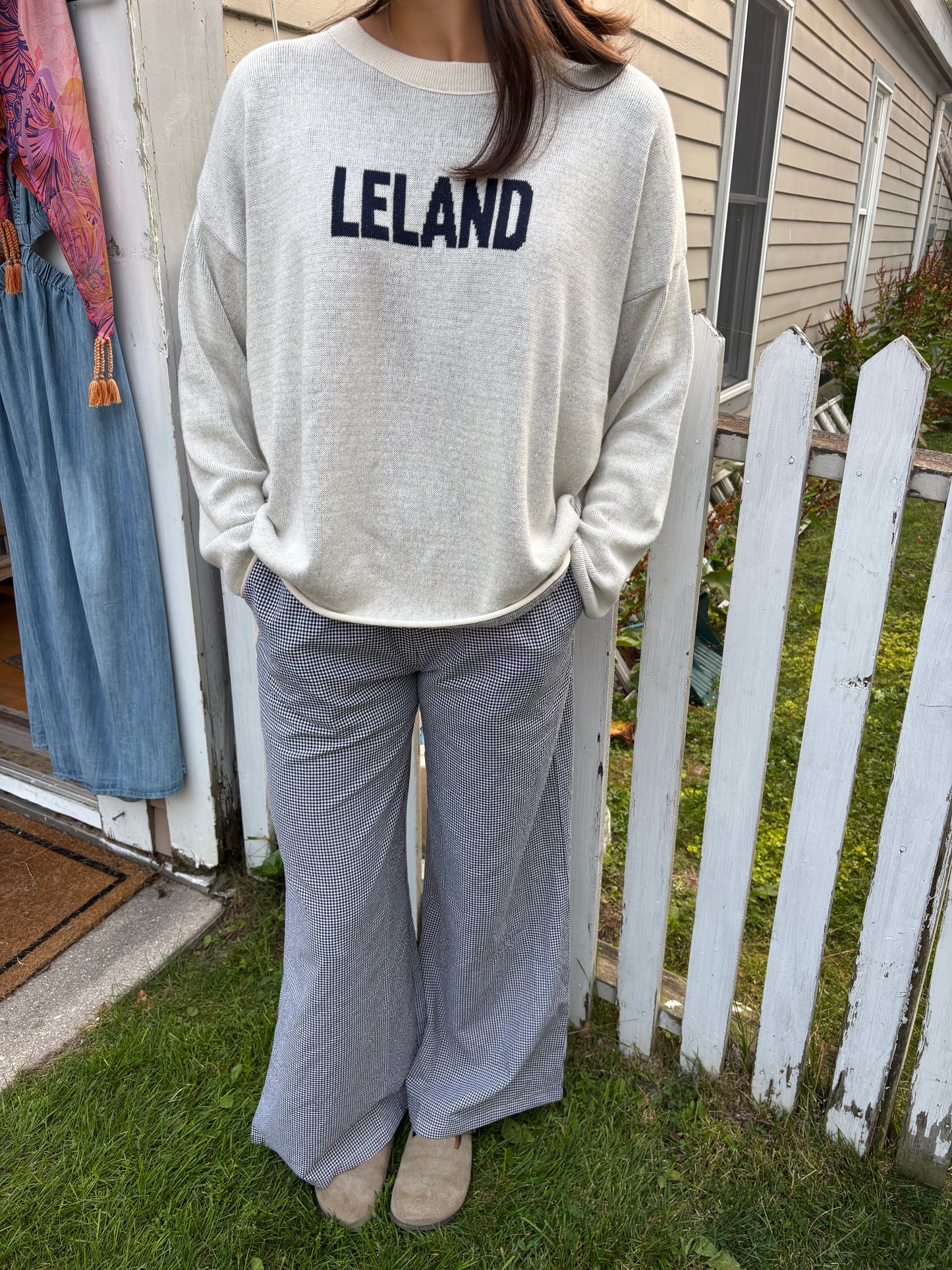 Leland Knit Sweater Natural w/ Navy Lettering