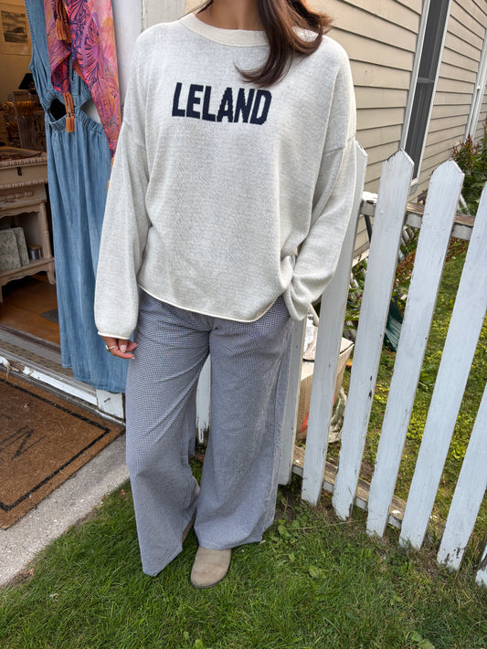Leland Knit Sweater Natural w/ Navy Lettering