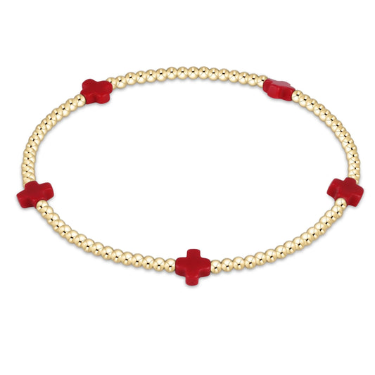 Red Signature Cross Small 2mm Gold Bracelet