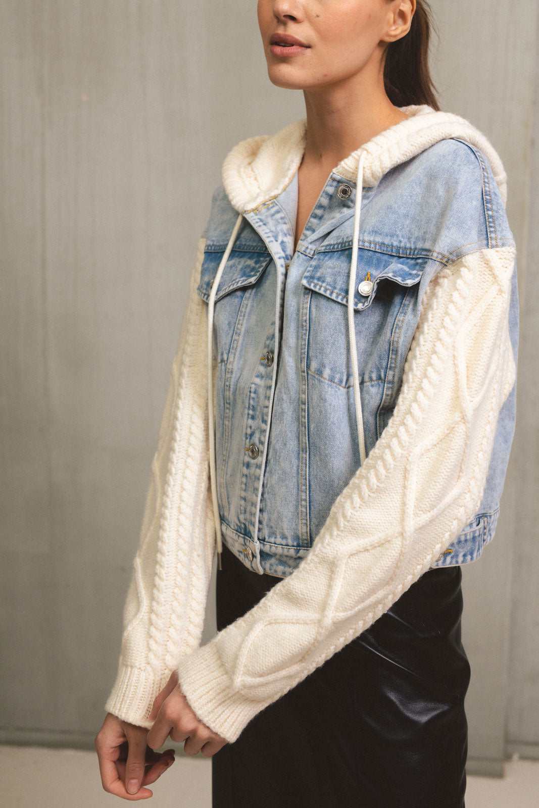 Denim & Knit Hoodie