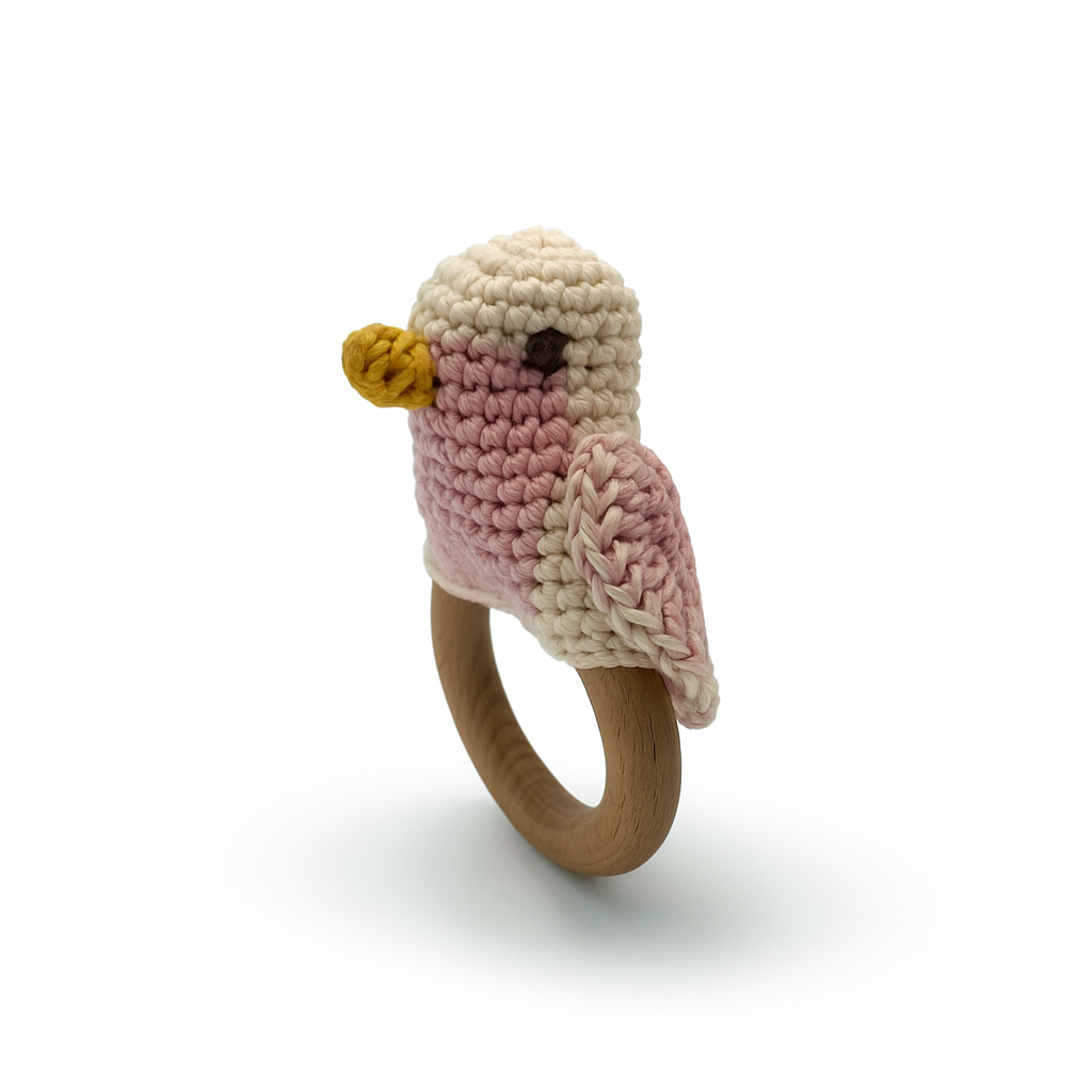 Pink Chickadee Baby Teether