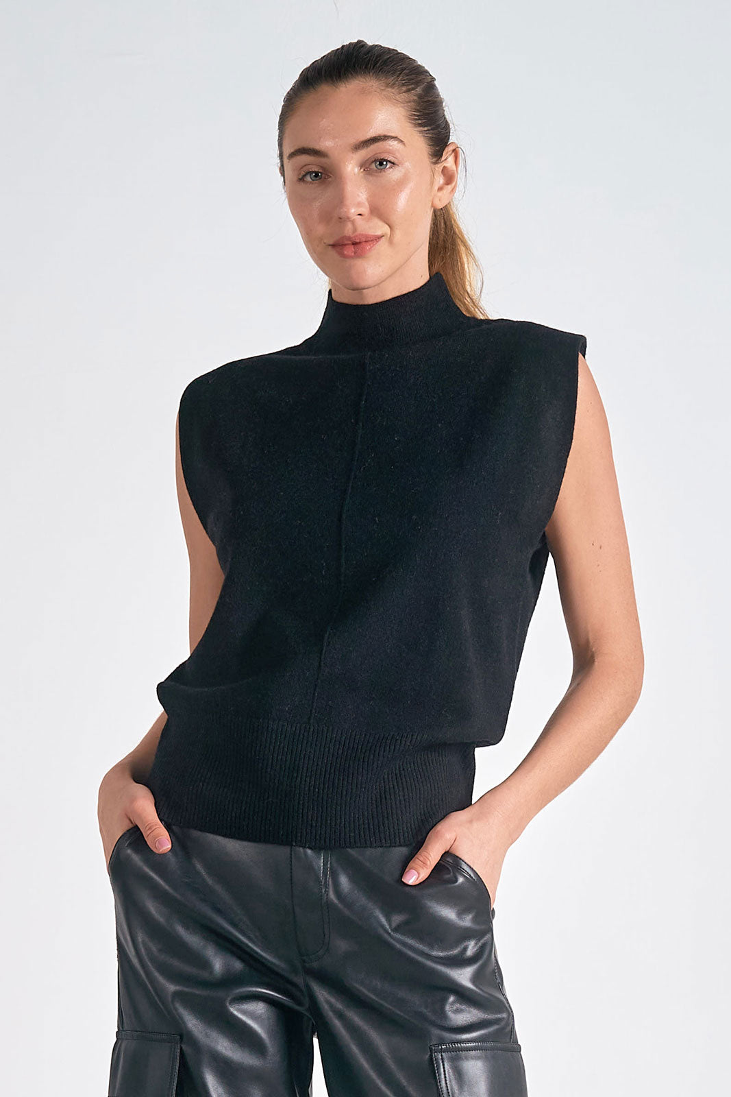 Sleeveless Mock Turtleneck Sweater Black