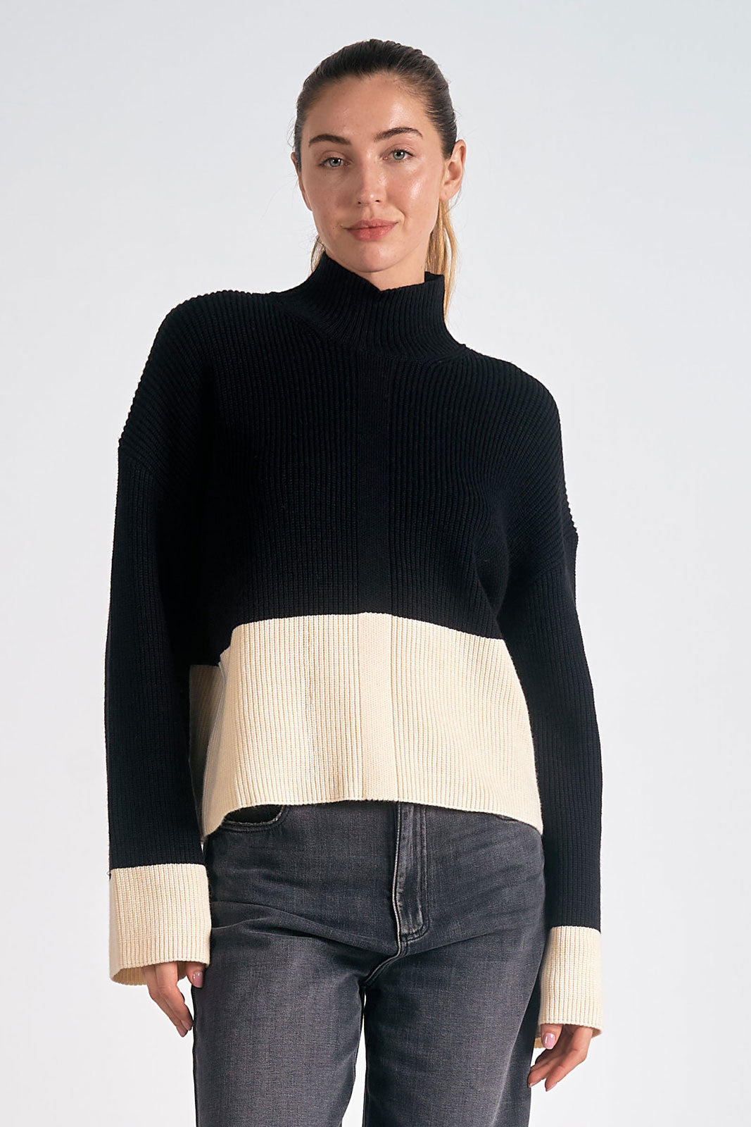 Mock Turtleneck Sweater Black/White