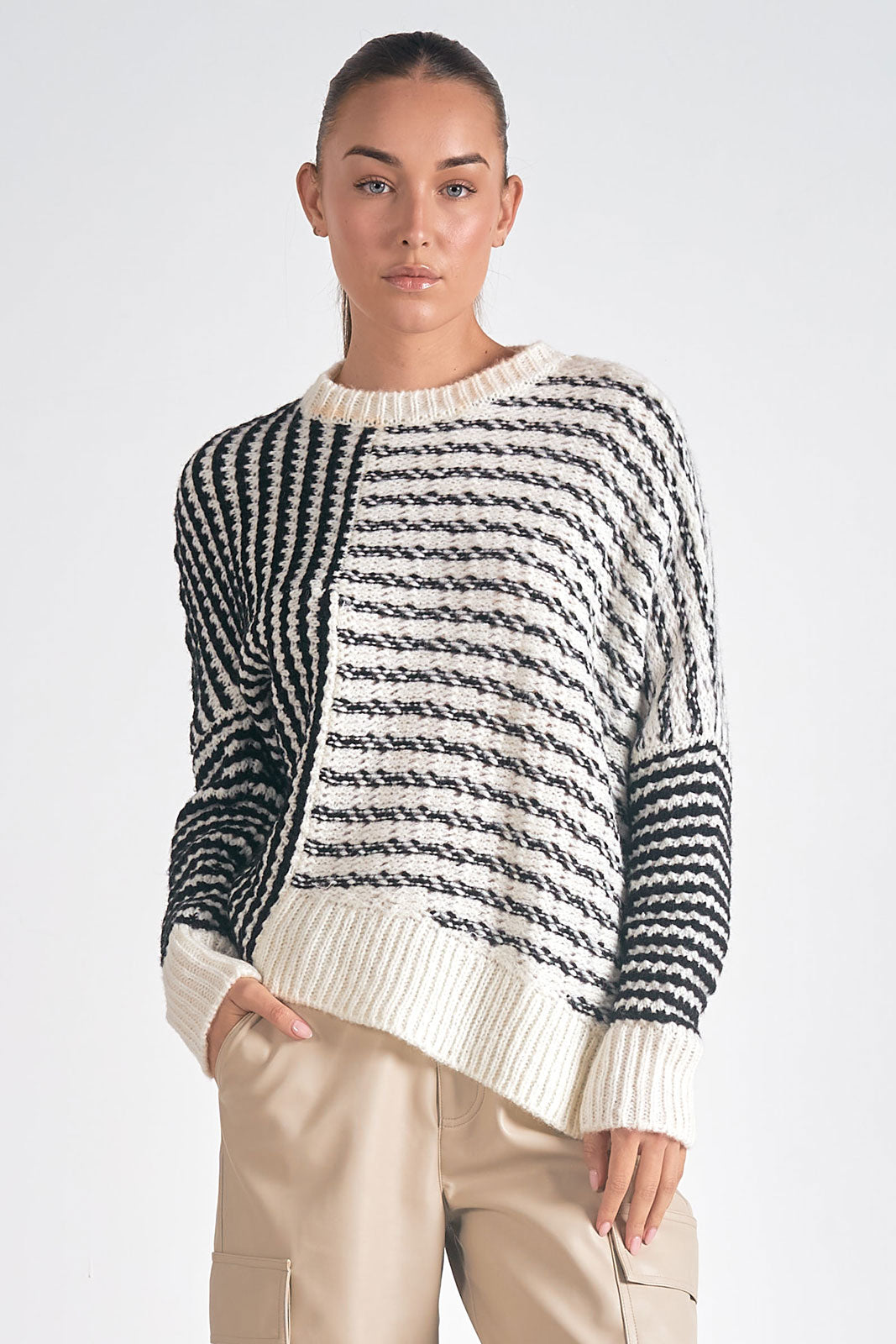 Aysmmetrical Sweater Black/White Stripe