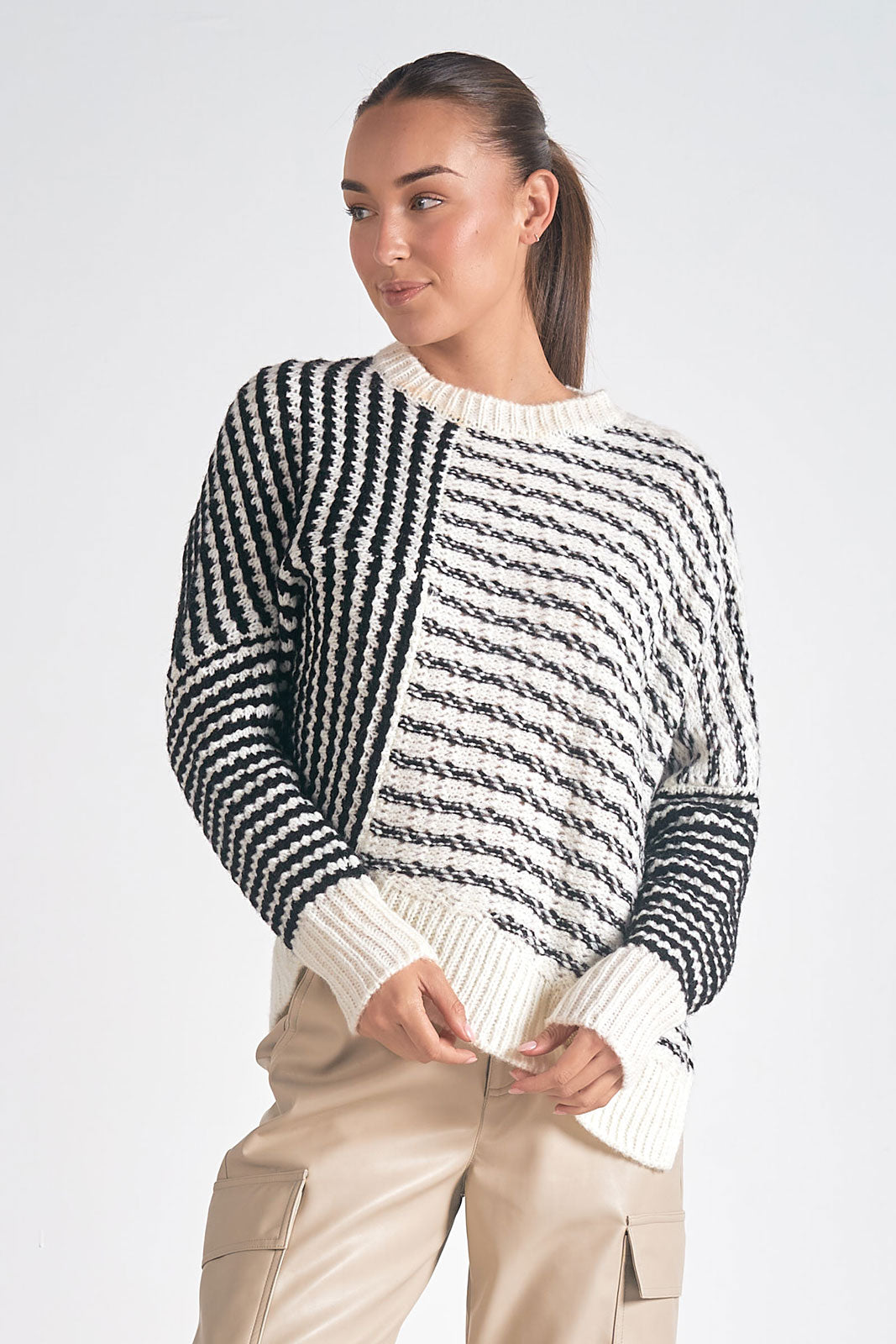 Aysmmetrical Sweater Black/White Stripe