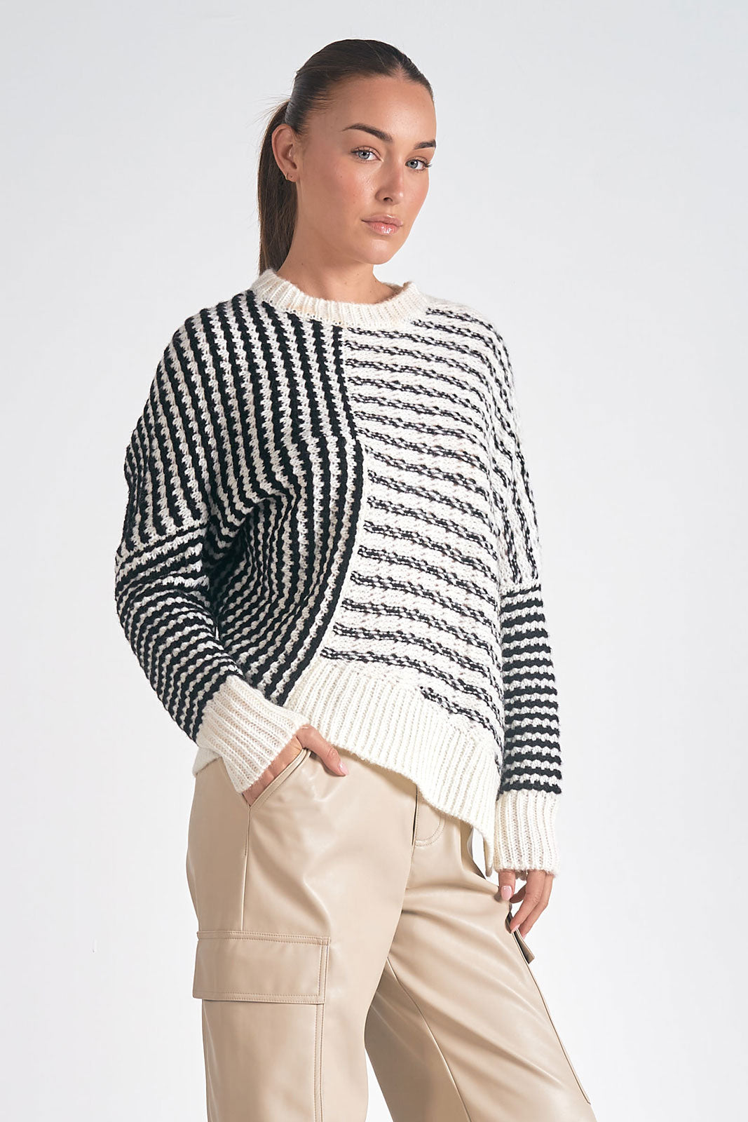 Aysmmetrical Sweater Black/White Stripe