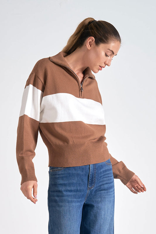 V-Neck Sweater Tan/White stripe with Collar