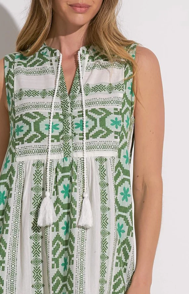 Green and White Printed Maxi Dress