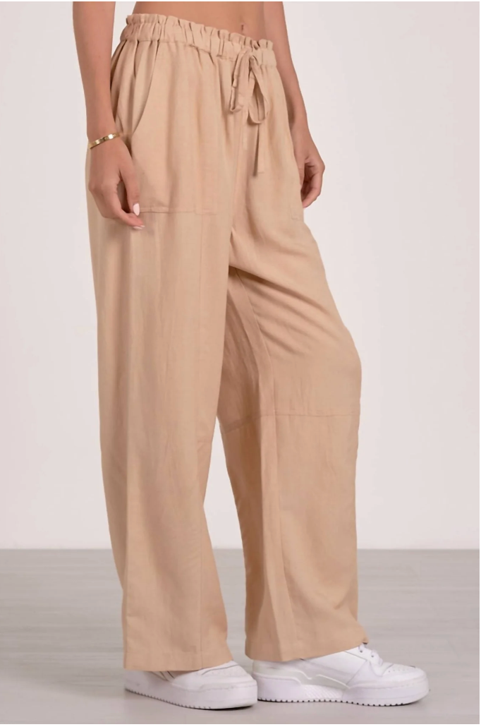 Sand Wide Leg Pants with Drawstring