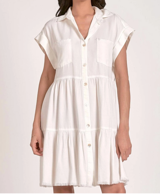 Elan White Tiered Shirt Dress