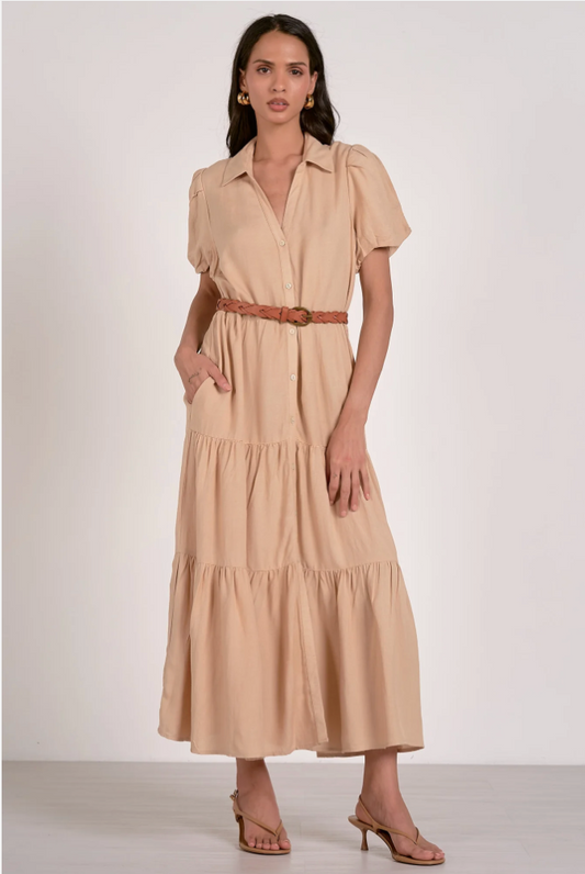 Midi Short Sleeve Tiered Dress