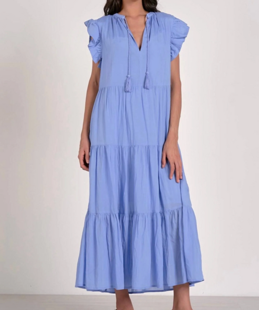 Blue Tiered Ruffle Dress