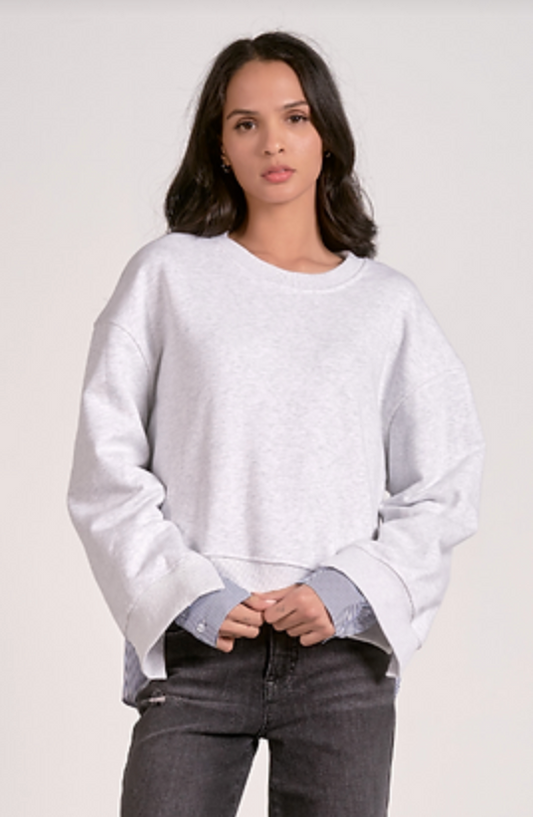 Heather Grey and Blue Stripe Mixed Media Top