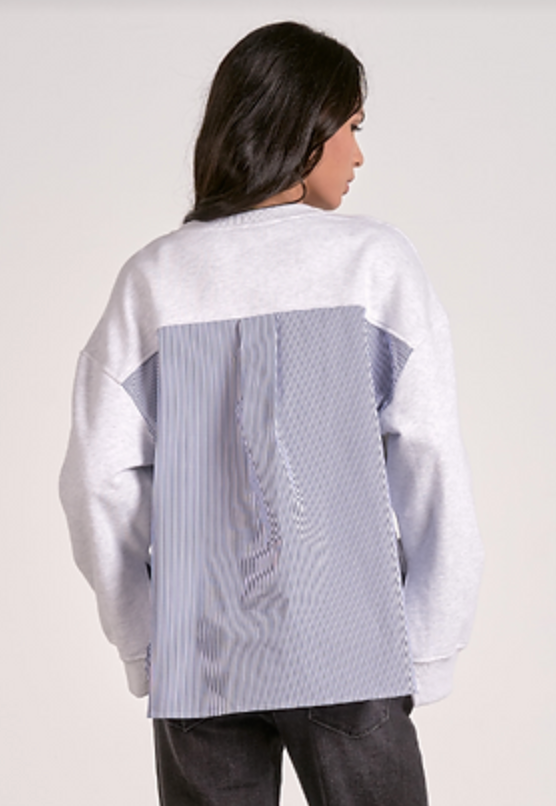 Heather Grey and Blue Stripe Mixed Media Top