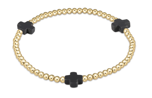 signature cross gold pattern 3mm bead bracelet - charcoal by enewton