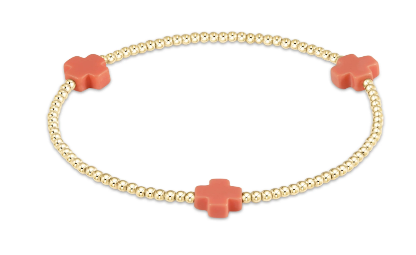 signature cross gold pattern 2mm bead bracelet -  coral by enewton