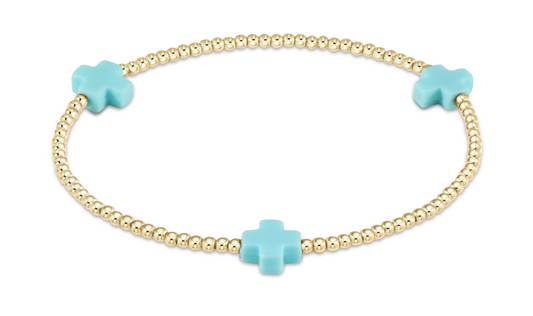 signature cross gold pattern 2mm bead bracelet -  turquoise by enewton