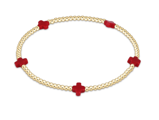 signature cross small gold pattern 2mm bead bracelet - red by enewton