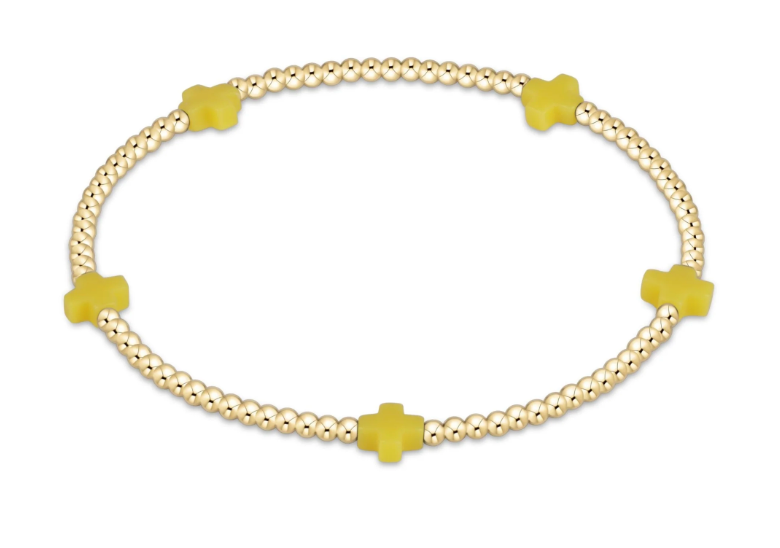 signature cross small gold pattern 2mm bead bracelet - canary by enewton