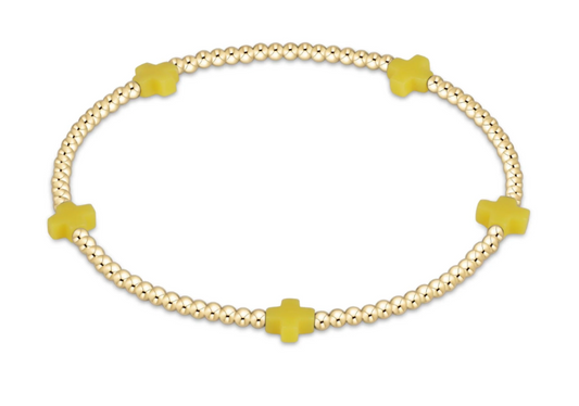 signature cross small gold pattern 2mm bead bracelet - canary by enewton